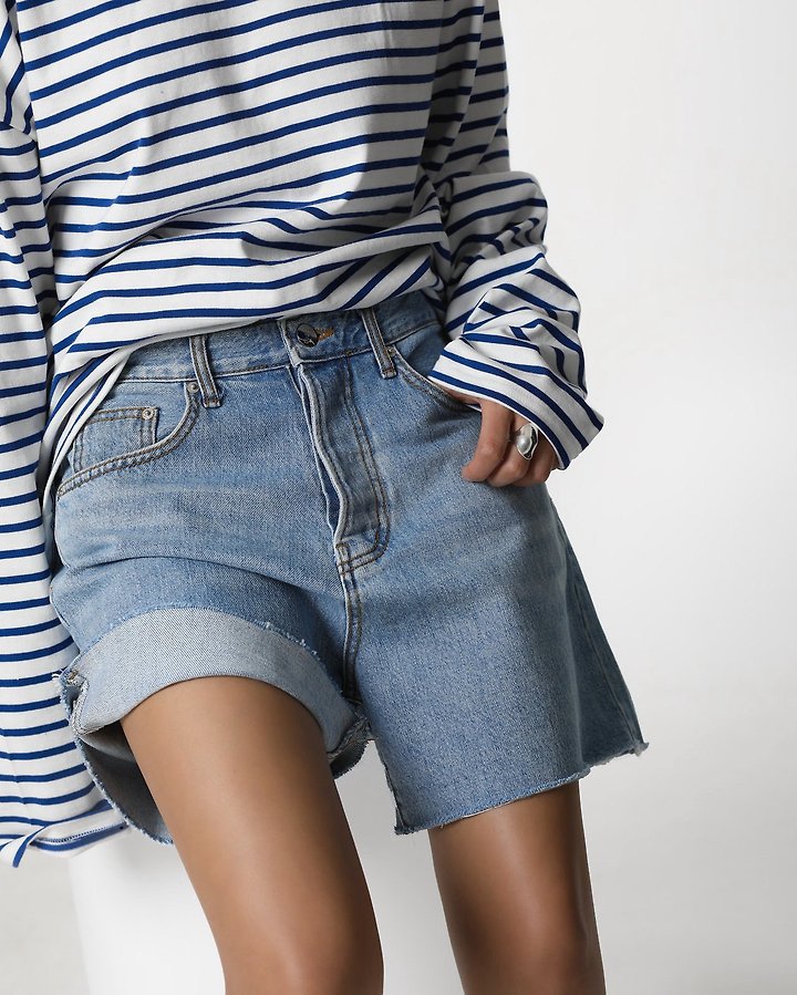 Paper Moon - Korean Women Fashion - #womensfashion - Cut-Detail Vintage Oversized Denim Shorts