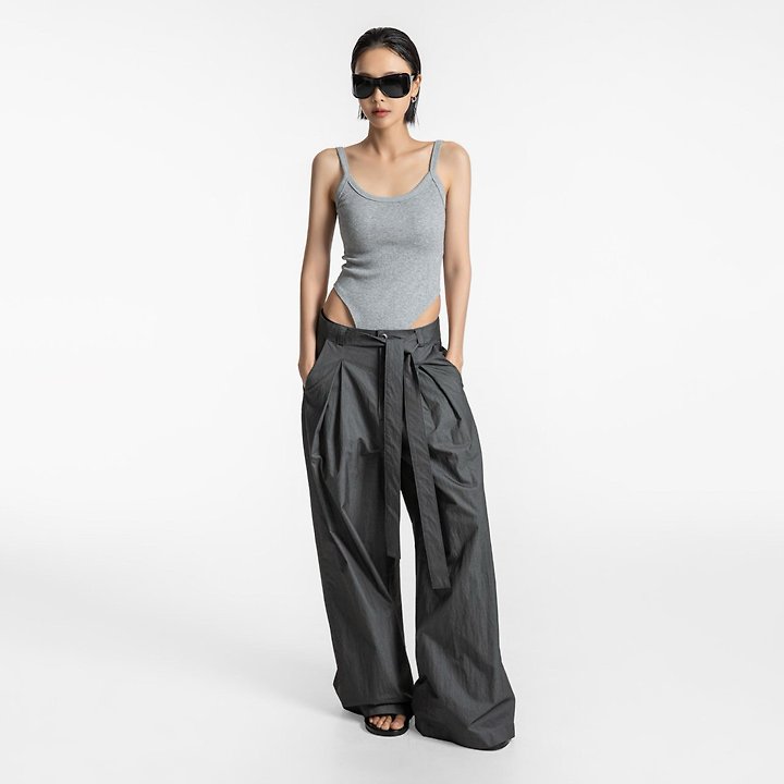 Paper Moon - Korean Women Fashion - #momslook - Double-Pleated Belted Wide Trousers - 4