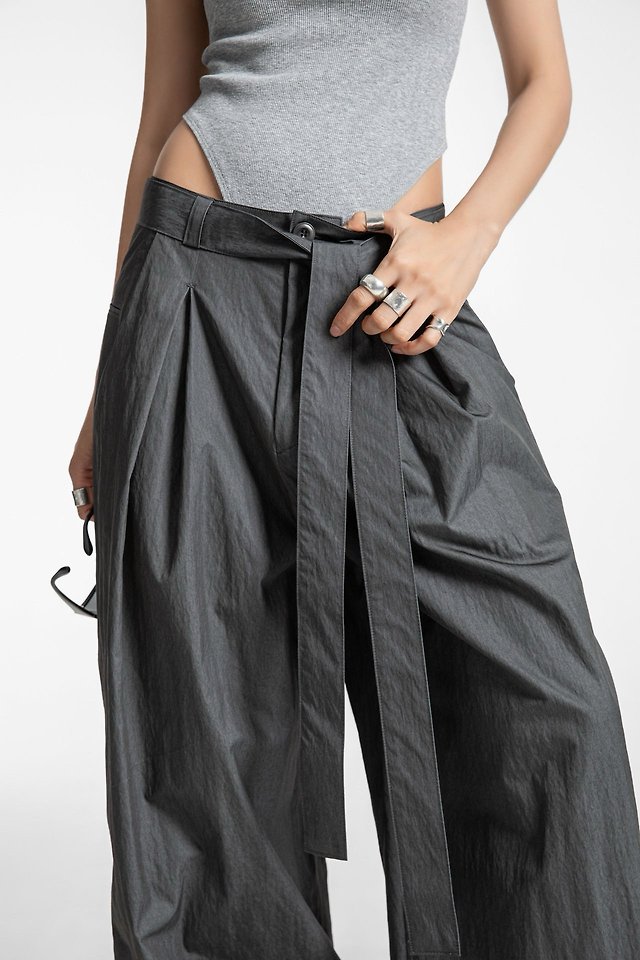 Paper Moon - Korean Women Fashion - #womensfashion - Double-Pleated Belted Wide Trousers - 6