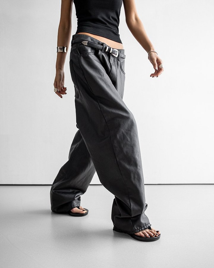 Paper Moon - Korean Women Fashion - #womensfashion - Oversized Black Coated Denim Jeans