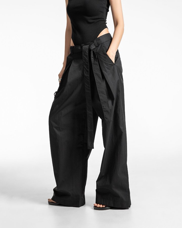 Paper Moon - Korean Women Fashion - #womensfashion - Double-Pleated Belted Wide Trousers