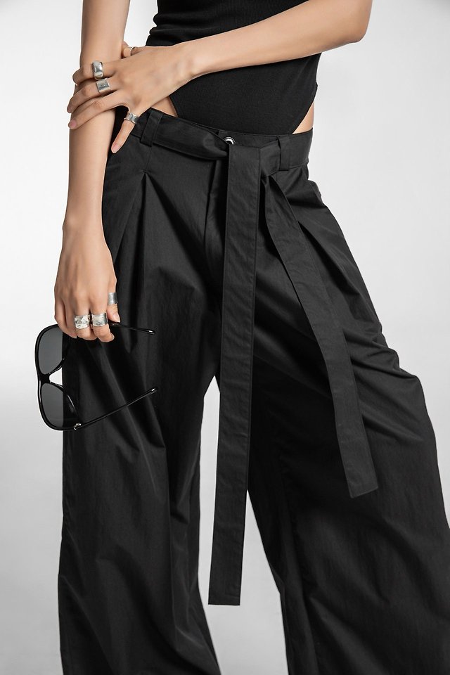 Paper Moon - Korean Women Fashion - #womensfashion - Double-Pleated Belted Wide Trousers - 7