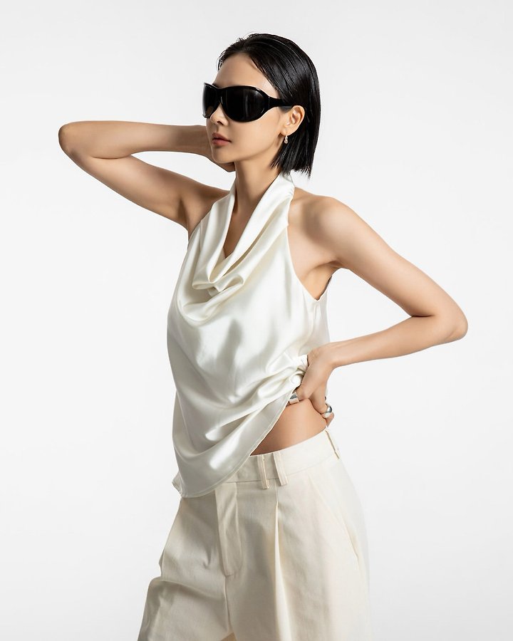 Paper Moon - Korean Women Fashion - #womensfashion - Classic Satin Halter Neck Blouse - 7