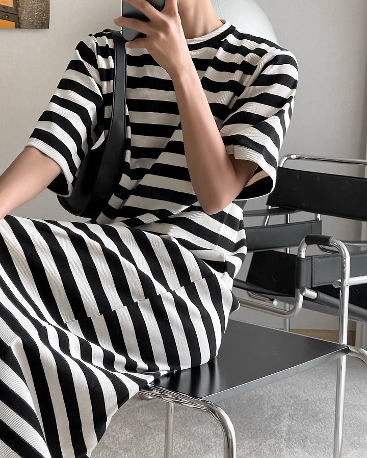 Paper Moon - Korean Women Fashion - #womensfashion - Striped Ribbed Maxi One-piece