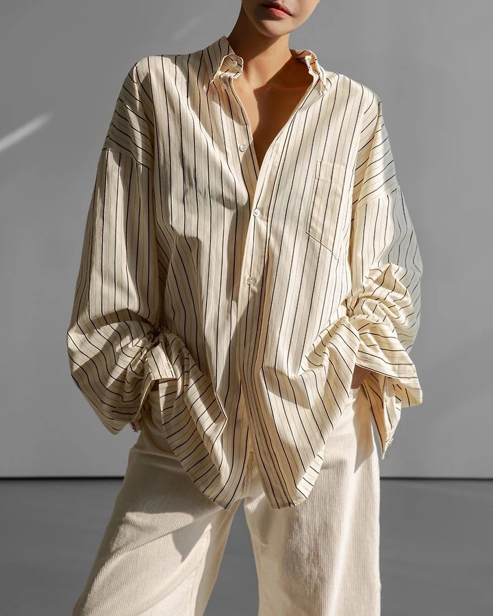 Paper Moon - Korean Women Fashion - #womensfashion - Oversized Striped Pocket Button-Down Shirt - 2