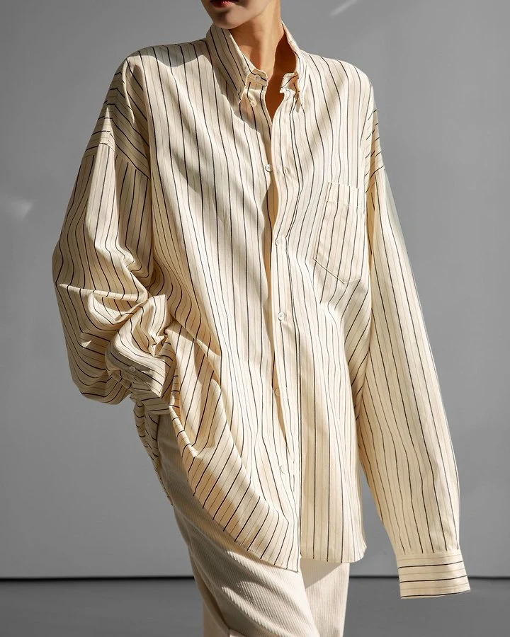 Paper Moon - Korean Women Fashion - #momslook - Oversized Striped Pocket Button-Down Shirt - 4