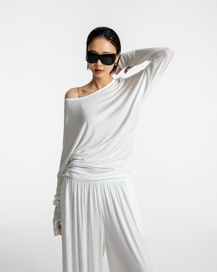 Paper Moon - Korean Women Fashion - #womensfashion - Draped Off-Shoulder Keyhole Top - 2