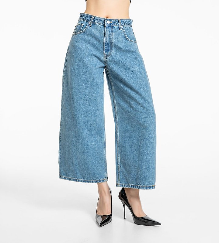 Paper Moon - Korean Women Fashion - #womensfashion - Wide-Leg Blue Ankle Denim Jeans - 3