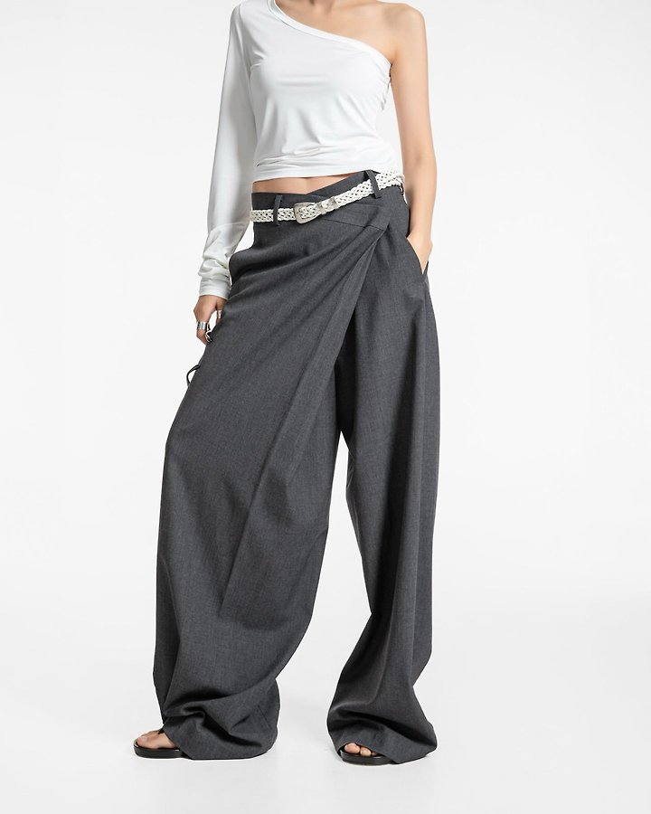 Paper Moon - Korean Women Fashion - #womensfashion - Asymmetric Pintuck Maxi Wide Trousers