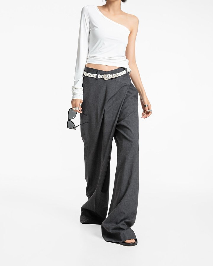 Paper Moon - Korean Women Fashion - #womensfashion - Asymmetric Pintuck Maxi Wide Trousers - 5