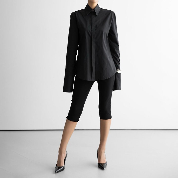 Paper Moon - Korean Women Fashion - #womensfashion - Slim-Fit Long Cuff Shirt - 12