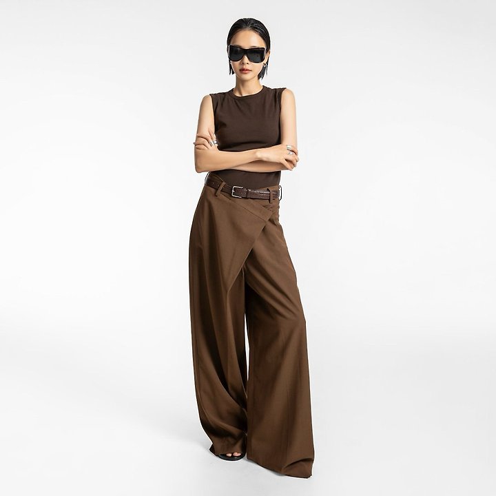 Paper Moon - Korean Women Fashion - #womensfashion - Asymmetric Pintuck Maxi Wide Trousers - 7