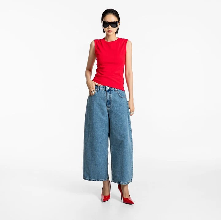 Paper Moon - Korean Women Fashion - #womensfashion - Wide-Leg Blue Ankle Denim Jeans - 2