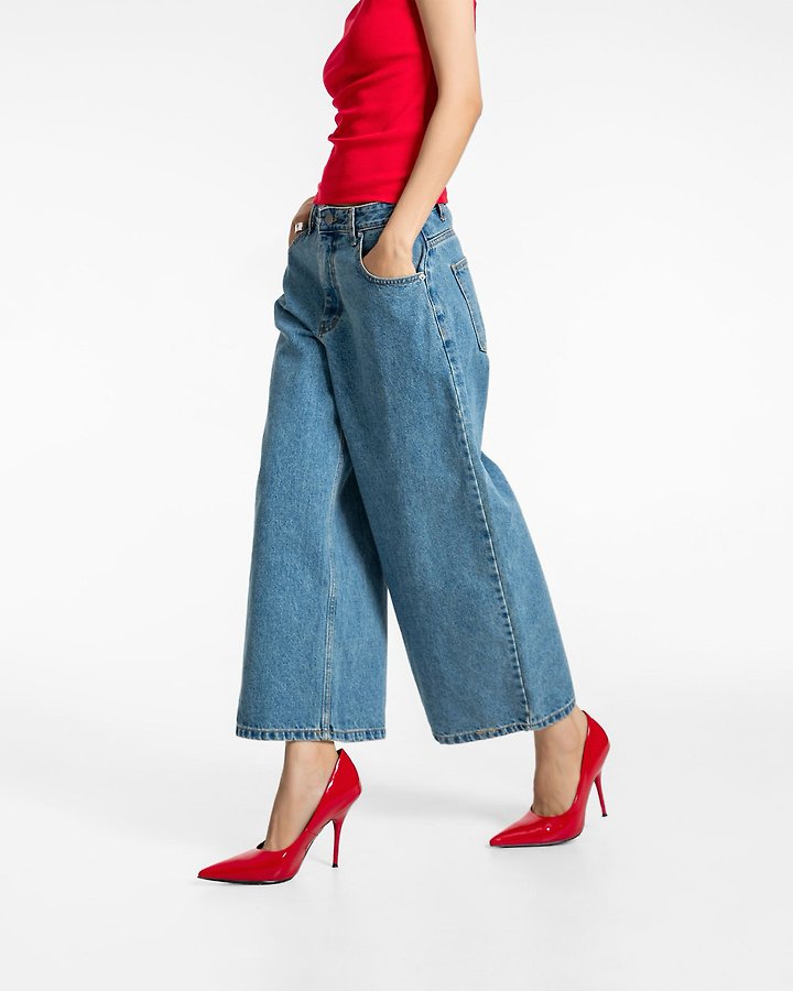 Paper Moon - Korean Women Fashion - #womensfashion - Wide-Leg Blue Ankle Denim Jeans - 8