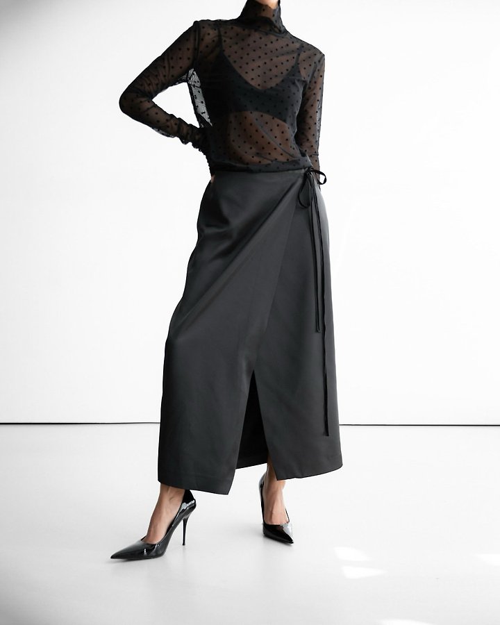 Paper Moon - Korean Women Fashion - #momslook - Dot Mesh Sheer Turtleneck Long Sleeve Tee - 4
