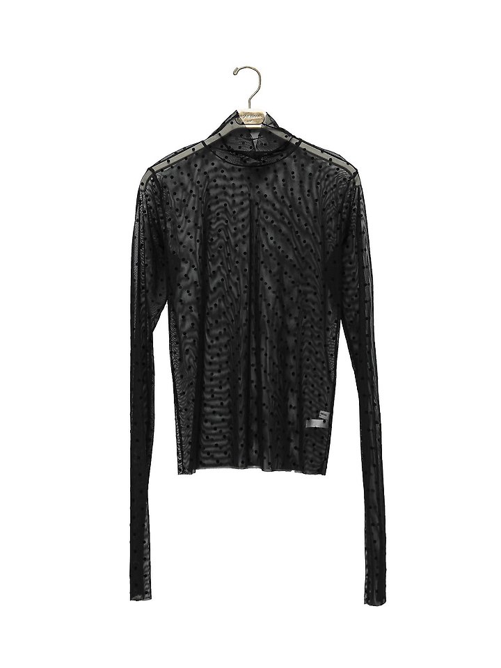 Paper Moon - Korean Women Fashion - #womensfashion - Dot Mesh Sheer Turtleneck Long Sleeve Tee - 6