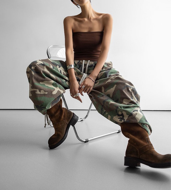 Paper Moon - Korean Women Fashion - #womensfashion - Camouflage Cotton Banded Maxi Wide Trousers - 7