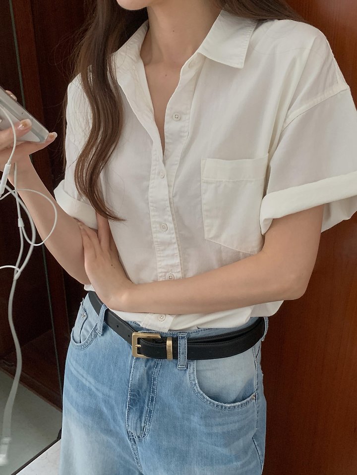 Pomelo - Korean Women Fashion - #momslook - Pocket Washed Shirt - 12