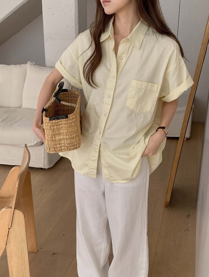 Pomelo - Korean Women Fashion - #womensfashion - Pocket Washed Shirt - 4