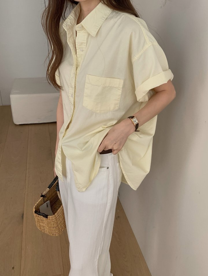 Pomelo - Korean Women Fashion - #momslook - Pocket Washed Shirt - 8