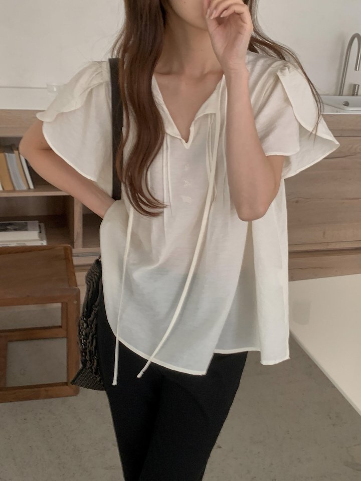 Pomelo - Korean Women Fashion - #momslook - Tulip Embroidered Blouse - 7