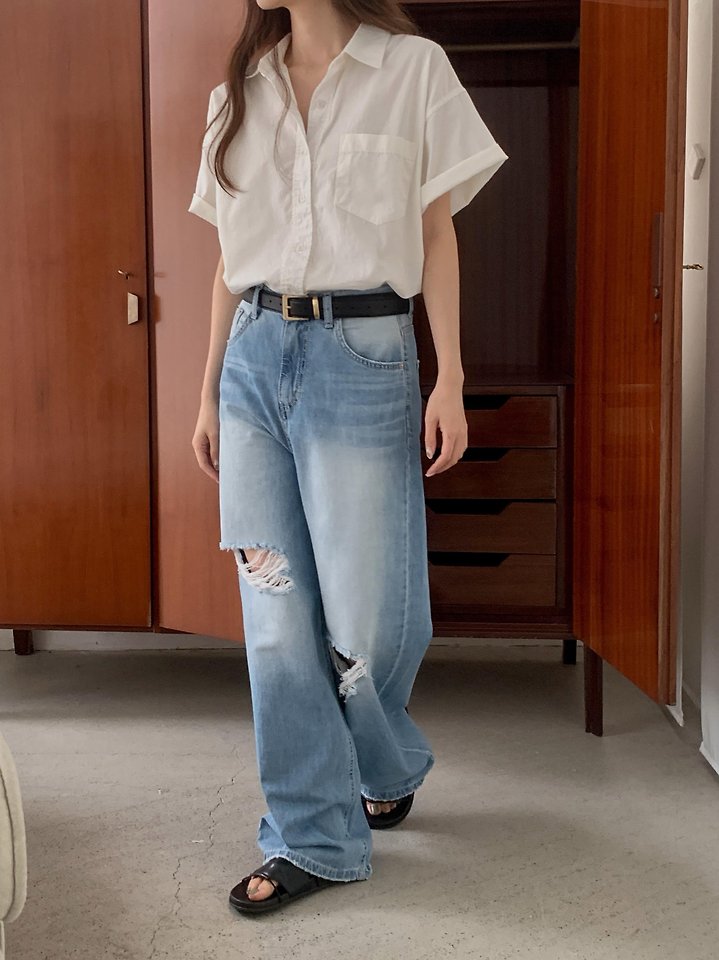 Pomelo - Korean Women Fashion - #momslook - Distressed Brush Denim - 3
