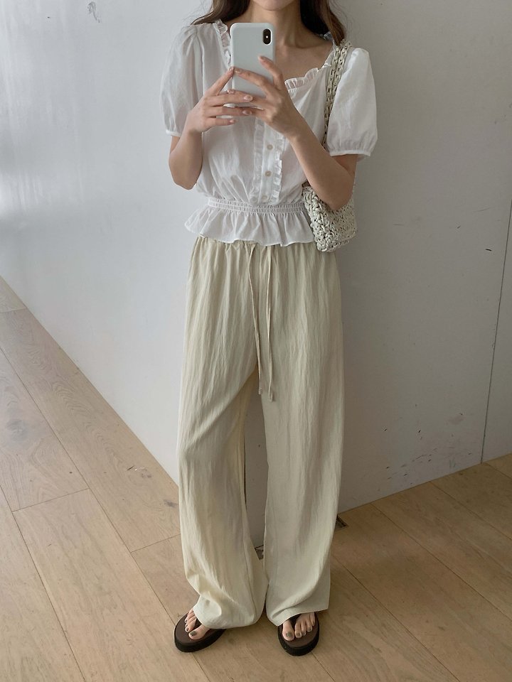Pomelo - Korean Women Fashion - #pursuepretty - Natural Banded Pants - 2