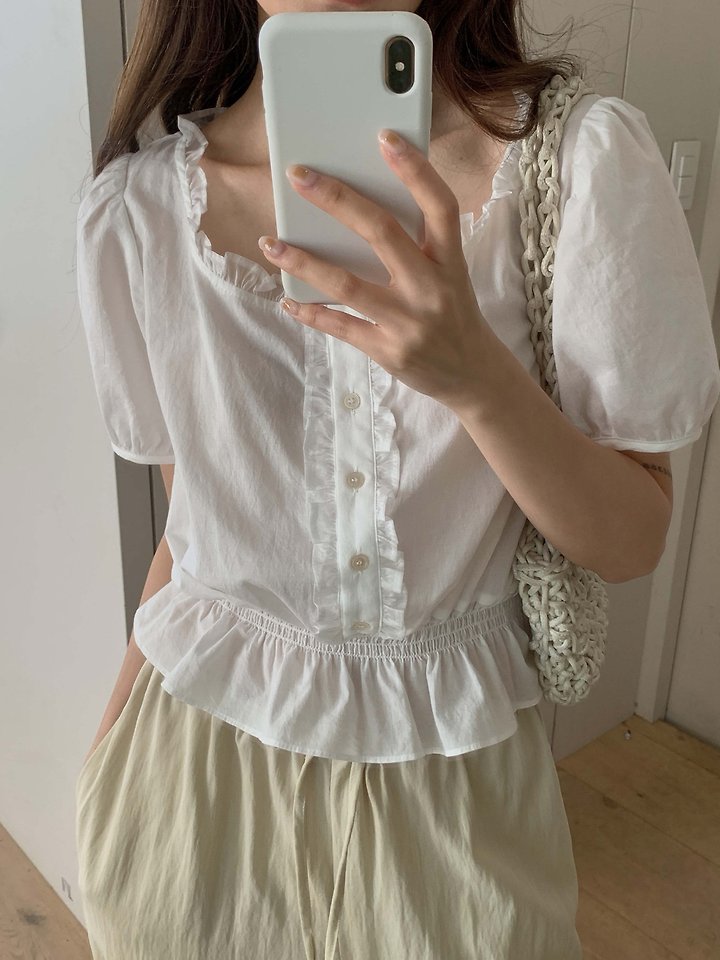 Pomelo - Korean Women Fashion - #restrostyle - Smocked Frill Blouse - 11
