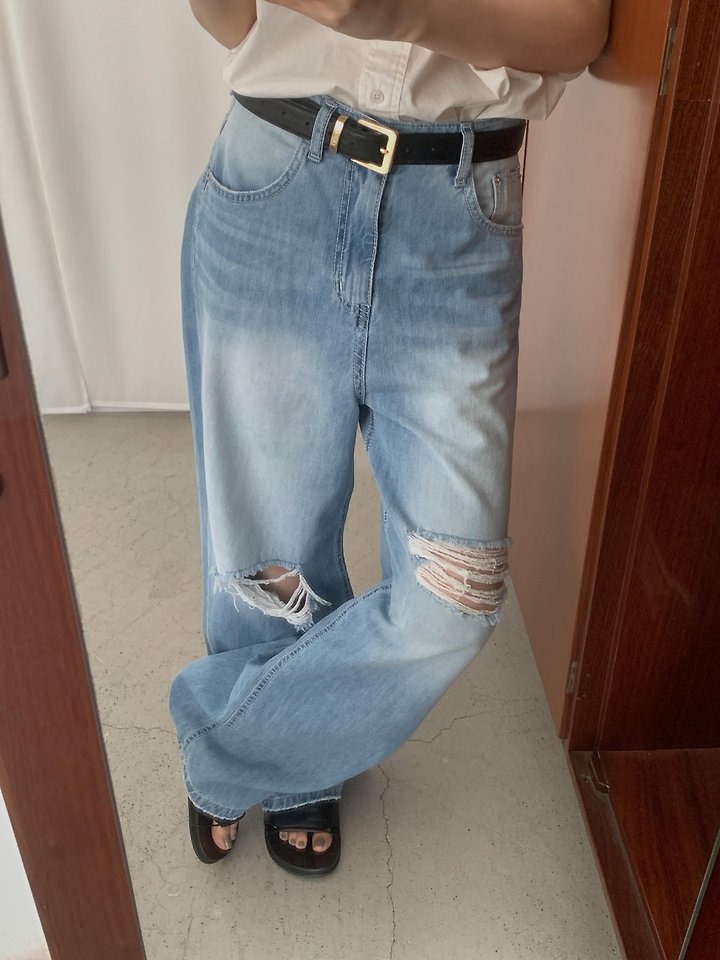 Pomelo - Korean Women Fashion - #restrostyle - Distressed Brush Denim - 8