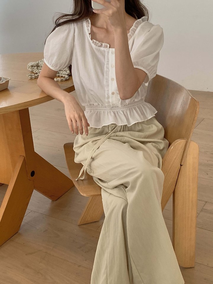 Pomelo - Korean Women Fashion - #romanticstyle - Smocked Frill Blouse - 12