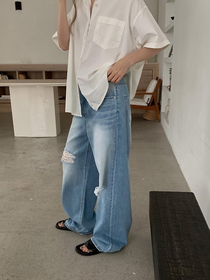 Pomelo - Korean Women Fashion - #shopsmall - Distressed Brush Denim - 10