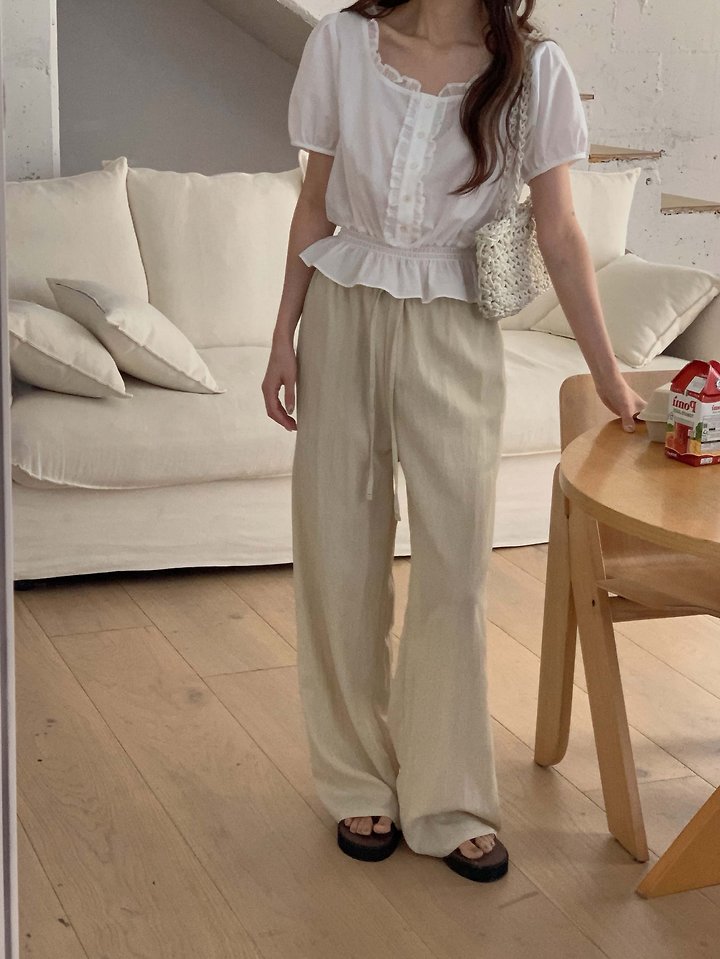 Pomelo - Korean Women Fashion - #thatsdarling - Natural Banded Pants - 6