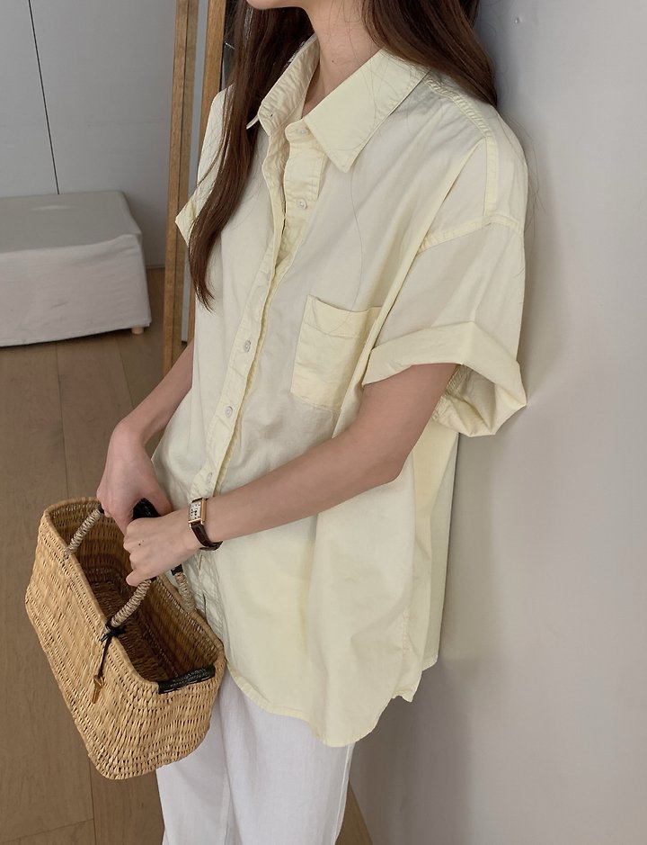 Pomelo - Korean Women Fashion - #womensfashion - Pocket Washed Shirt - 3