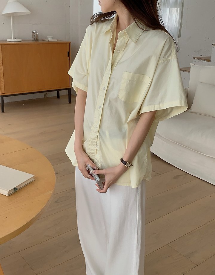 Pomelo - Korean Women Fashion - #womensfashion - Pocket Washed Shirt - 5