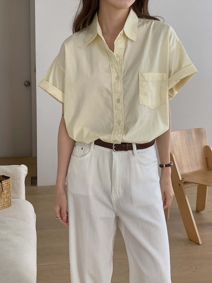 Pomelo - Korean Women Fashion - #womensfashion - Pocket Washed Shirt - 7