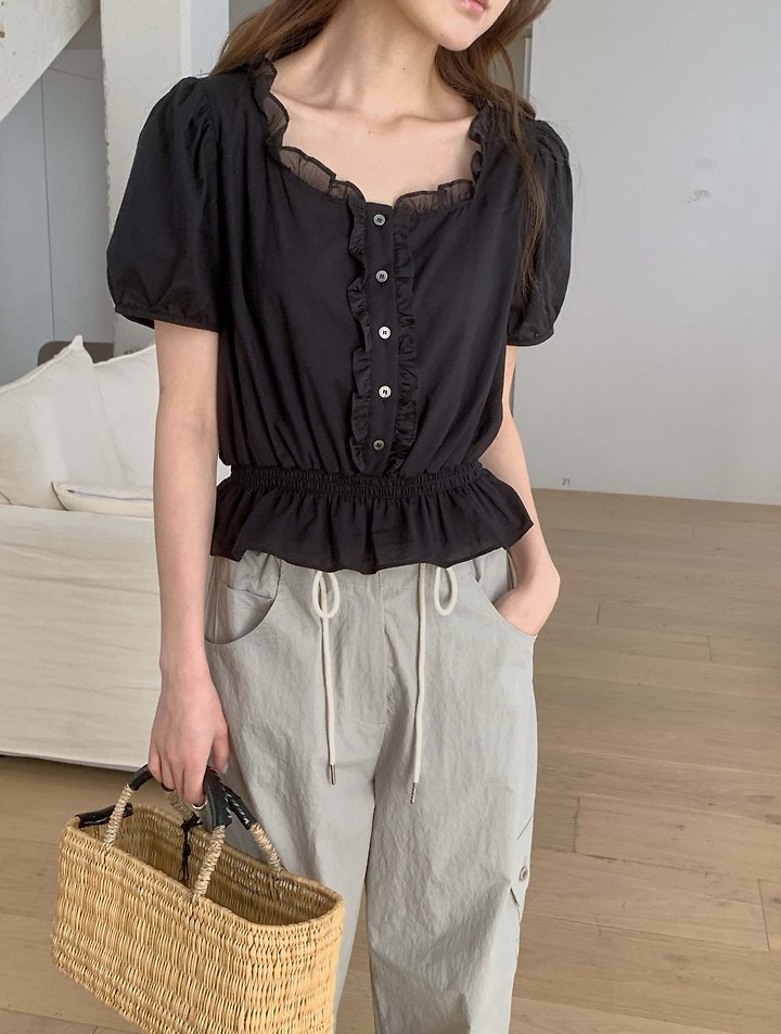 Pomelo - Korean Women Fashion - #womensfashion - Smocked Frill Blouse - 7