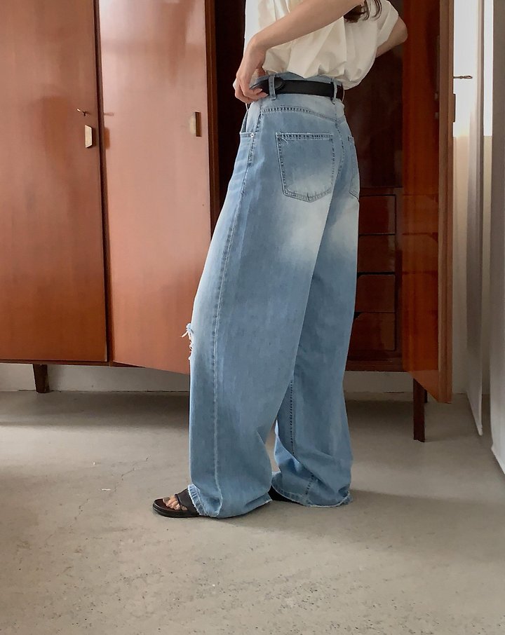 Pomelo - Korean Women Fashion - #momslook - Distressed Brush Denim - 4