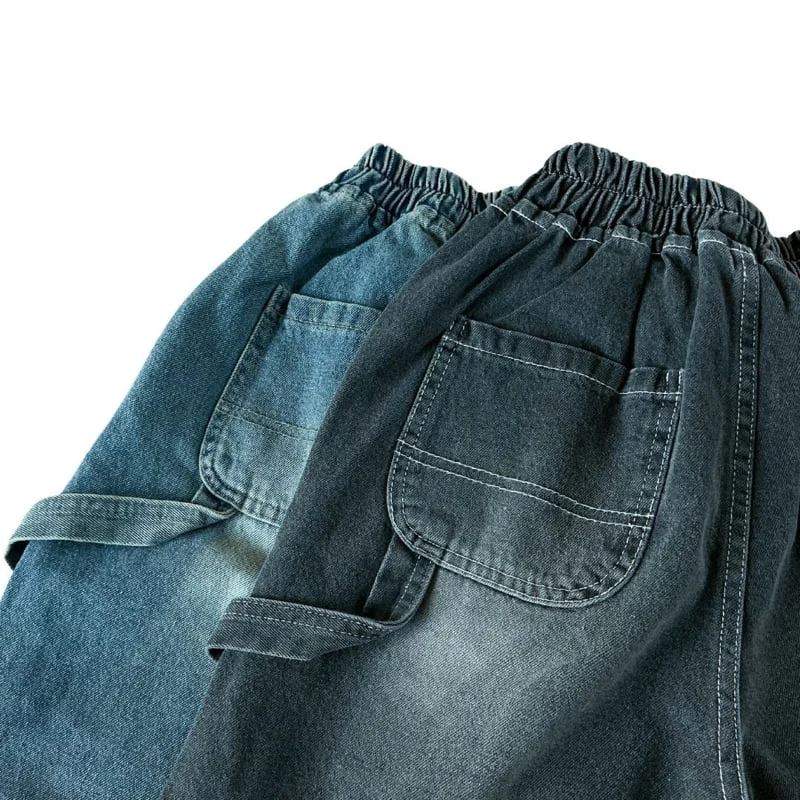 Raku - Korean Children Fashion - #littlefashionista - Carpenter Denim Pants - 8
