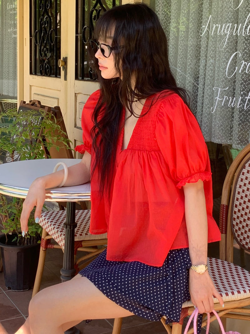 Tarabymotion - Korean Women Fashion - #womensfashion - V-Neck Flare Blouse - 4