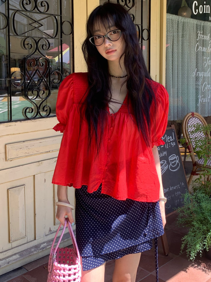 Tarabymotion - Korean Women Fashion - #momslook - V-Neck Flare Blouse - 8
