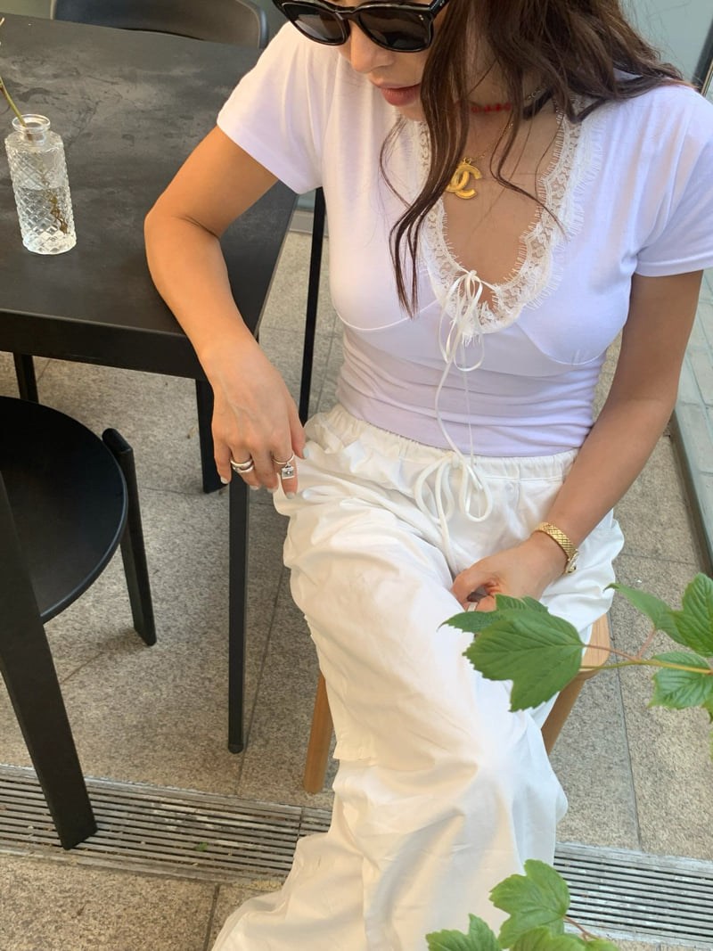 Tarabymotion - Korean Women Fashion - #momslook - Mellow Lace Tee