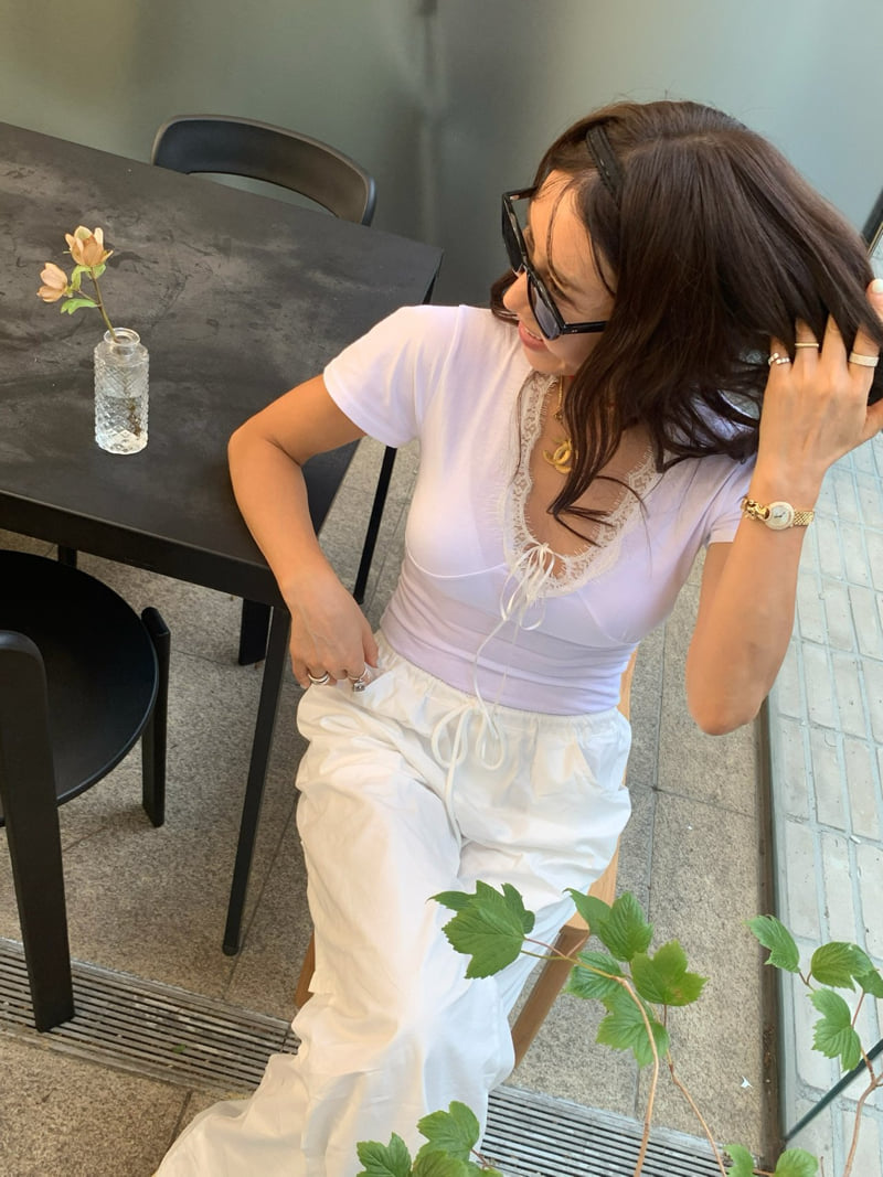 Tarabymotion - Korean Women Fashion - #momslook - Mellow Lace Tee - 2