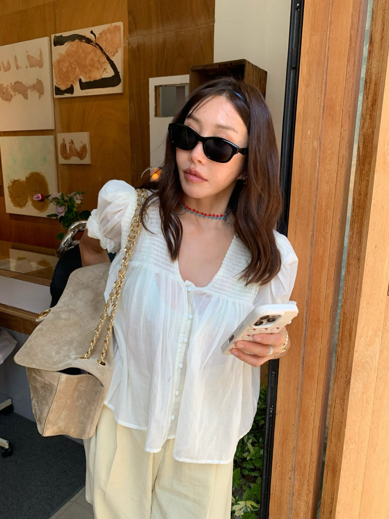 Tarabymotion - Korean Women Fashion - #womensfashion - V-Neck Flare Blouse