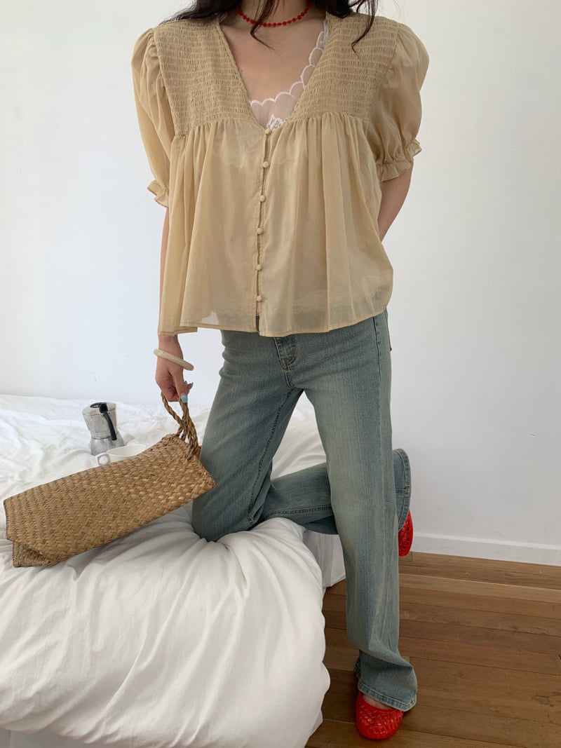 Tarabymotion - Korean Women Fashion - #womensfashion - V-Neck Flare Blouse - 11