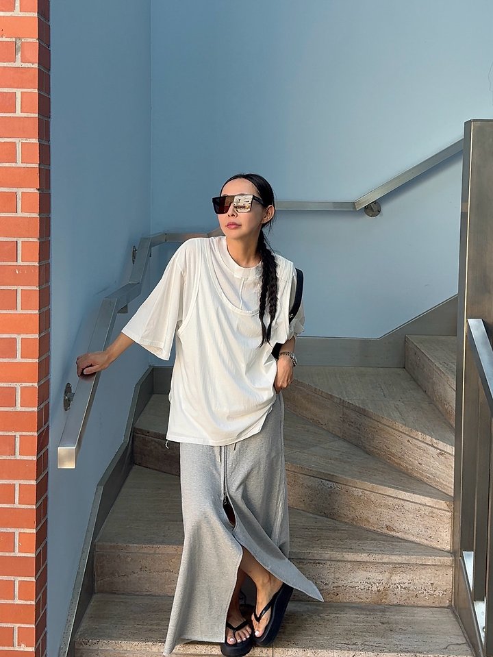 Uoov - Korean Women Fashion - #momslook - Double Slit Tee - 9