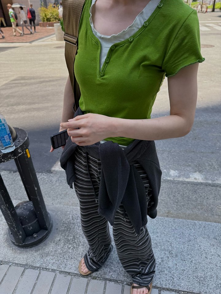 Uoov - Korean Women Fashion - #momslook - Button Layered Tee