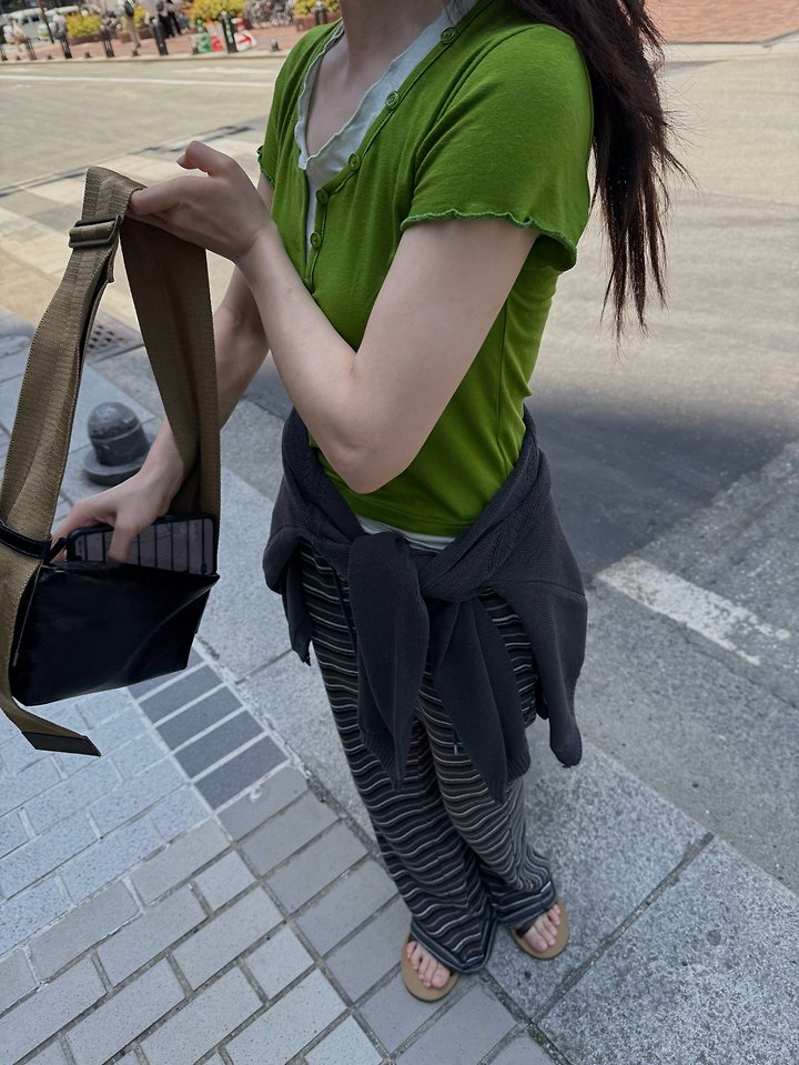 Uoov - Korean Women Fashion - #momslook - Button Layered Tee - 7