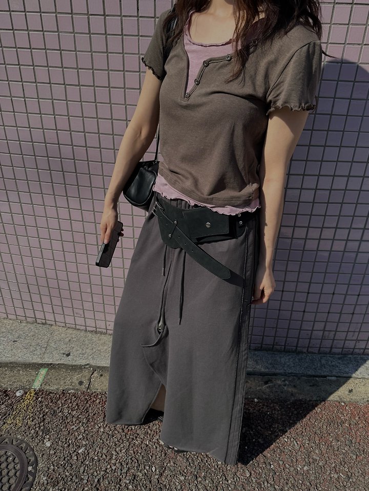 Uoov - Korean Women Fashion - #womensfashion - Button Layered Tee - 12
