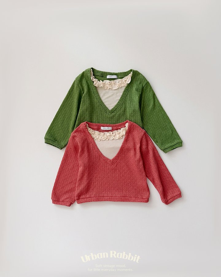 Urban Rabbit - Korean Children Fashion - #childrensboutique - Deep V Frill Knit Top