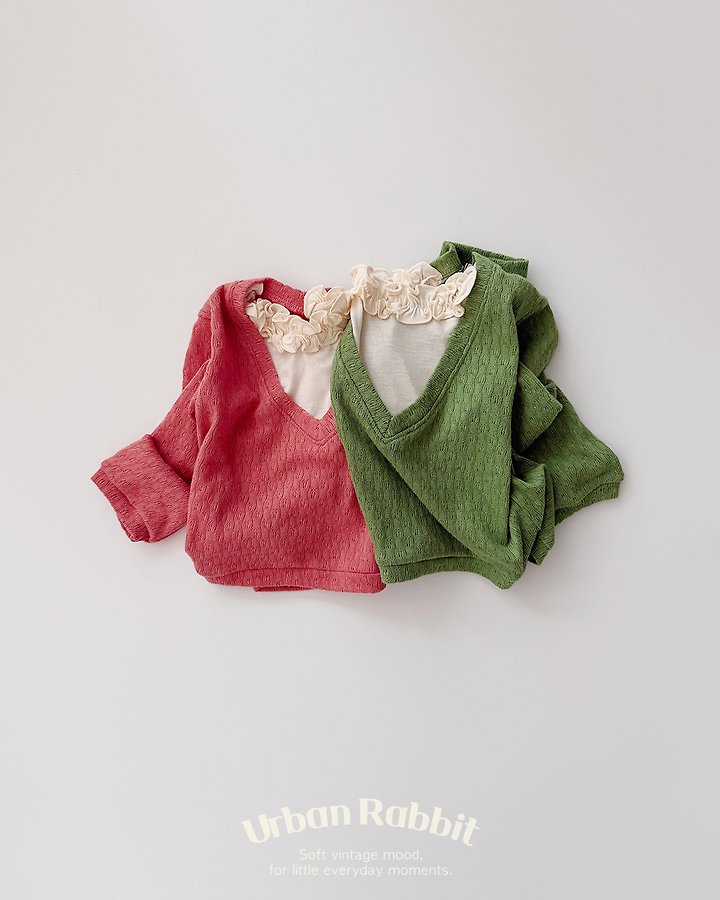 Urban Rabbit - Korean Children Fashion - #discoveringself - Deep V Frill Knit Top - 4